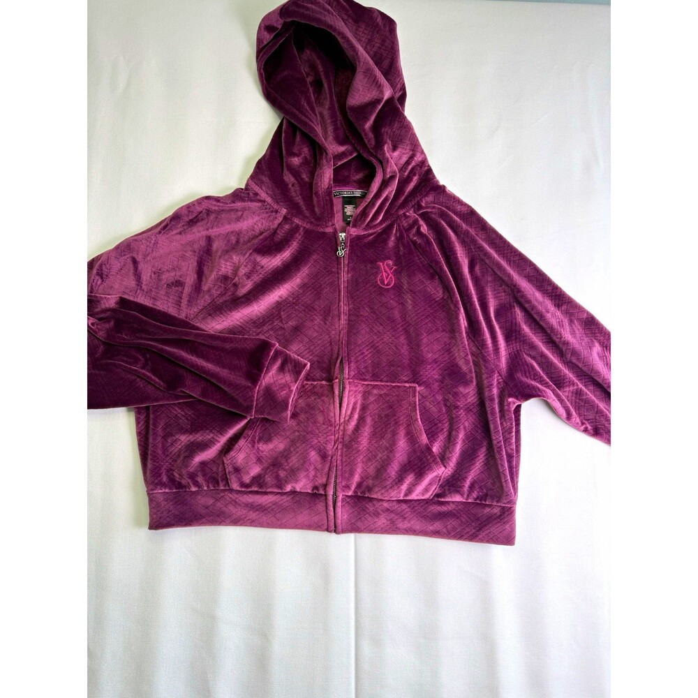 Victoria's Secret Purple Velour Logo Hoodie Full Zip Hooded Pockets M